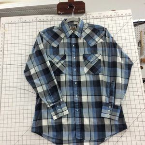 Ely Cattlemen Western-style Long Sleeve Shirt 15 1/2 x 33 Blue Plaid